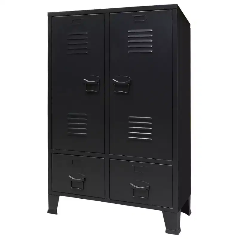 vidaXL Wardrobe Black Sheet Metal Medium Adjustable Shelves