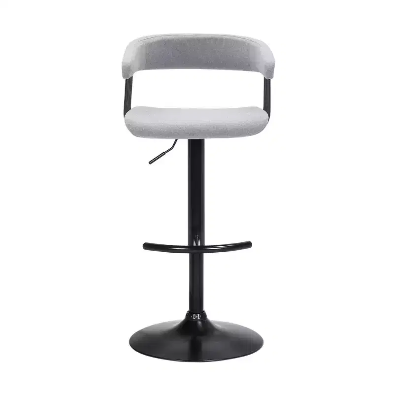 HomeRoots Light Gray and Black Fabric with Metal Swivel Adjustable Height Bar Chair