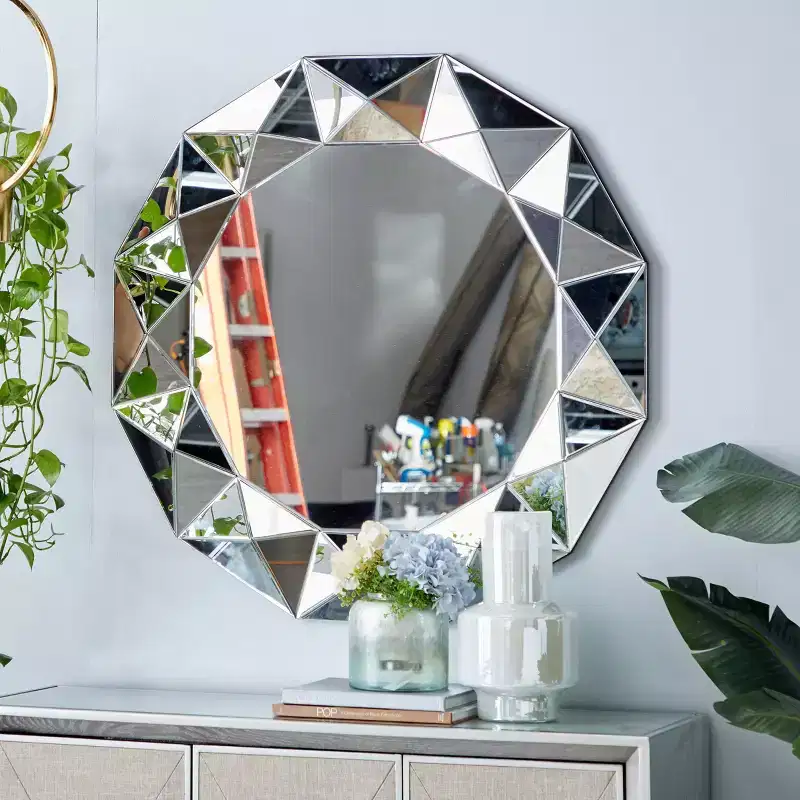 Large Round Silver Starburst Wall Mirror - 39.5