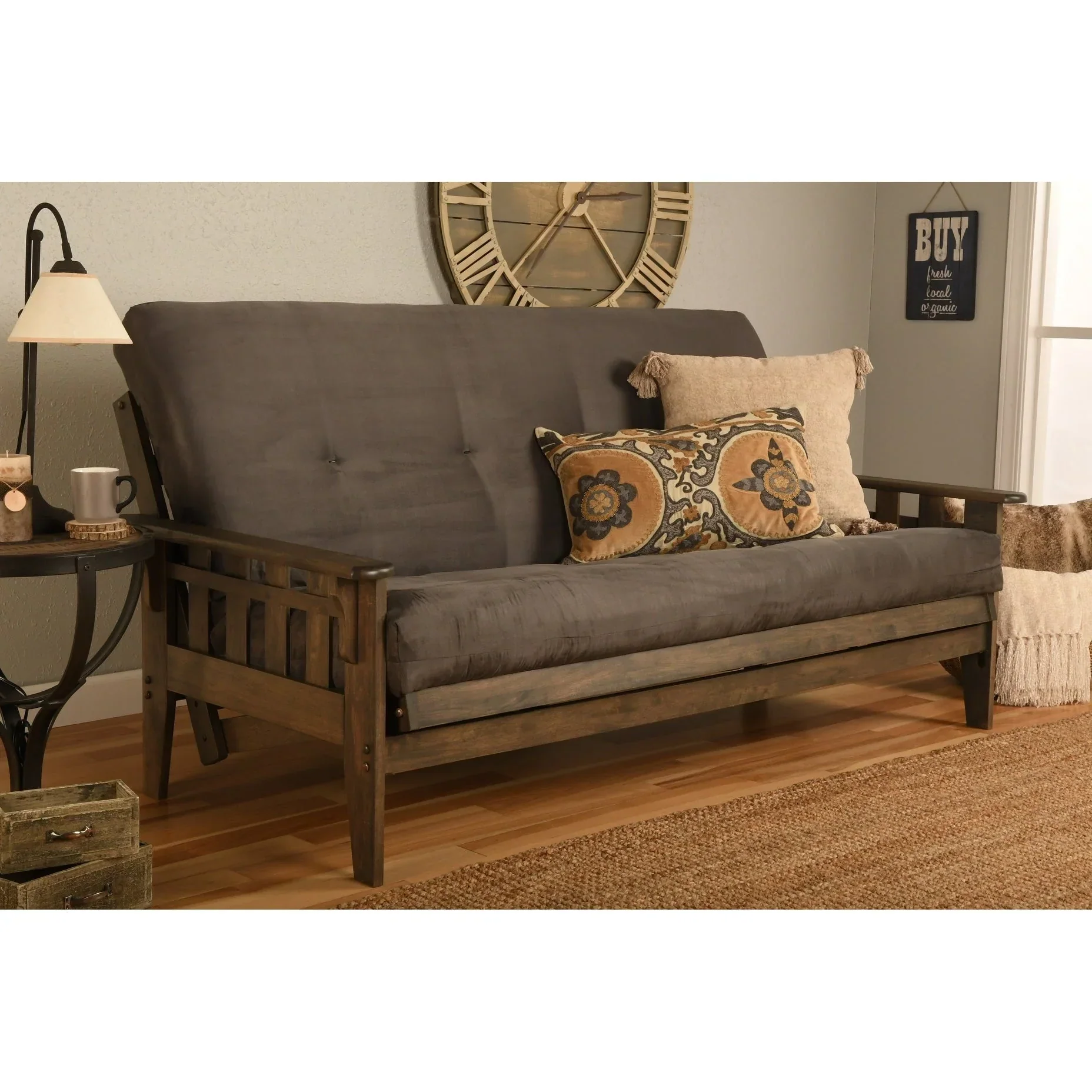 Full-size Rustic Walnut Futon Set with Mattress