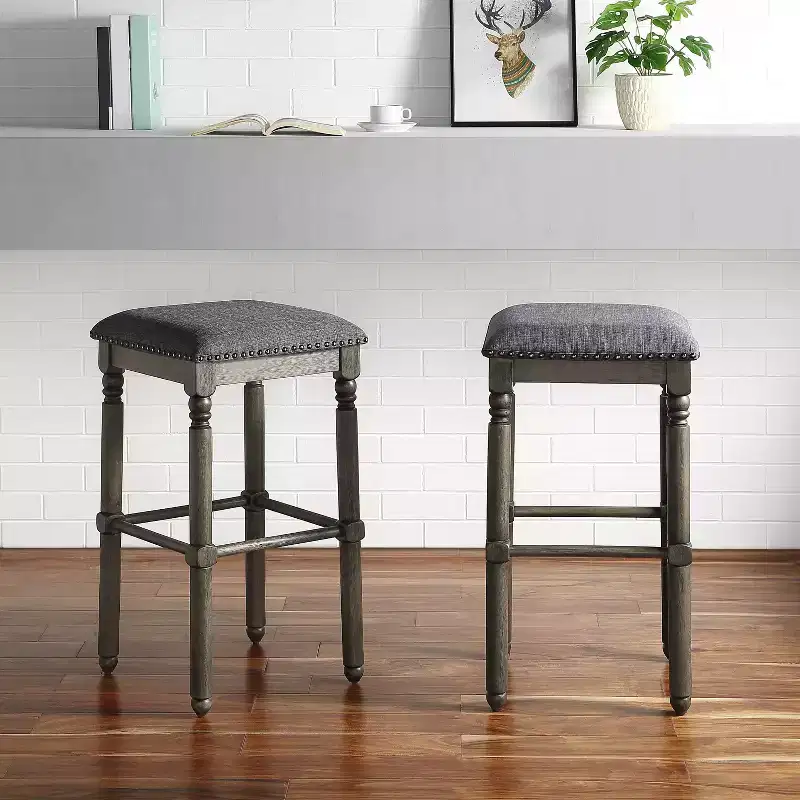 Roundhill Furniture Arnhem Gray Upholstered Bar Stools, Set of 2