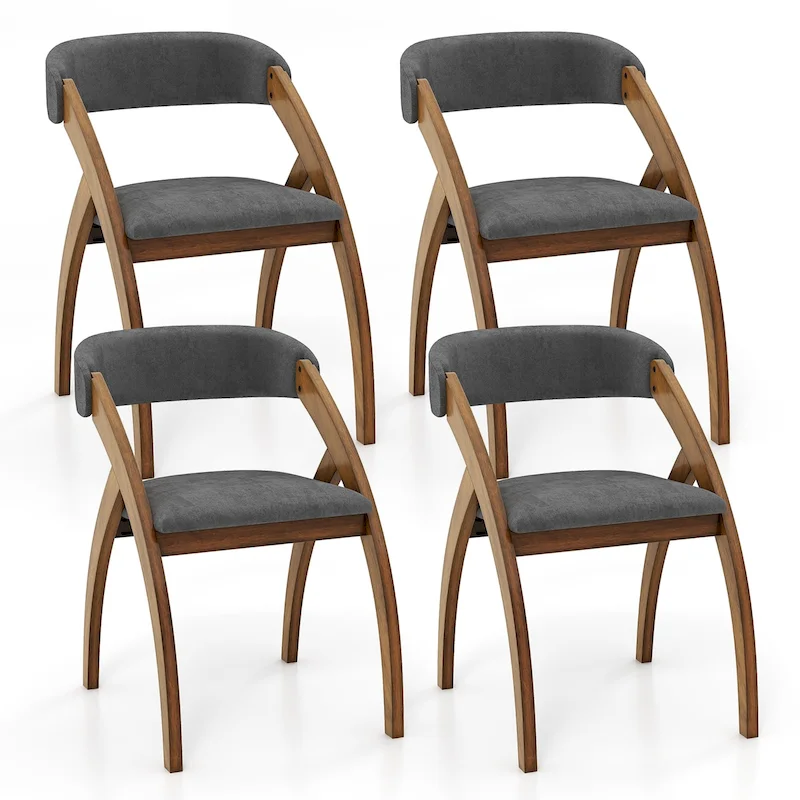 Gymax Dining Chair Set of 4 w/ Padded Cushion Curved Back Arched