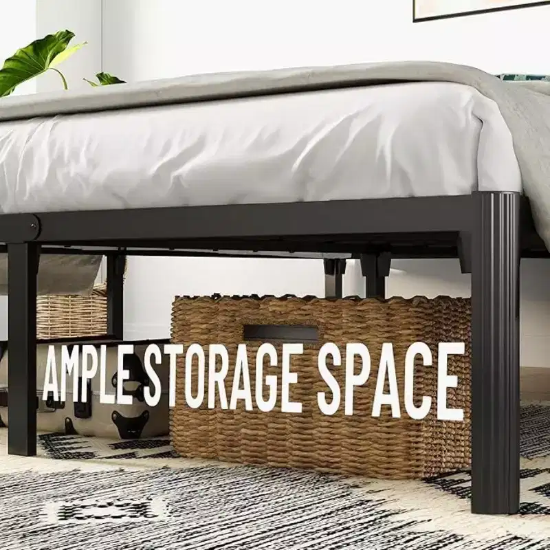 Extra-large Bed Frame, Heavy-duty Metal Frame, Ample Storage Space, Screw-free Design, No Need For Spring Mattress, Quiet, Black