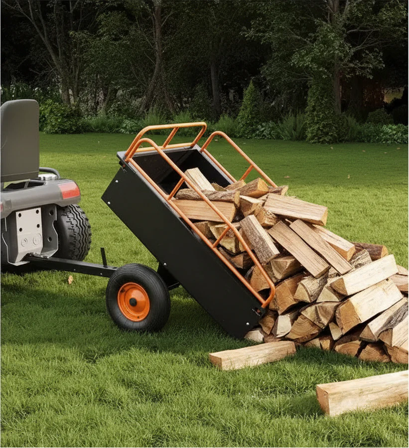 Heavy Duty ATV Trailer Steel Dump Cart, 750 LBS 15 Cubic Feet, Garden Utility with Removable Sides for Riding Lawn Mower Tractor
