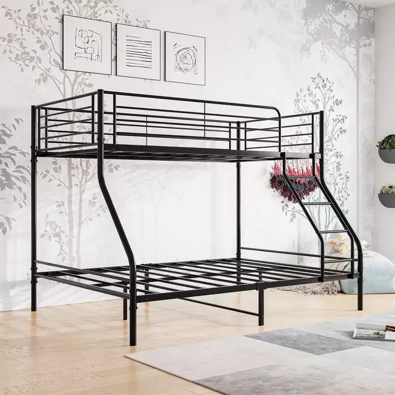 MAYEERTY Twin-Over-Full Heavy Duty Metal Bunk Bed with Enhanced Guardrail & Inclined Ladder for Bedroom & Dorm