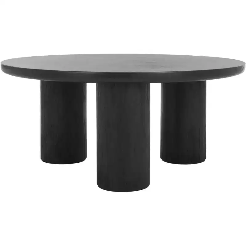 3-Leg Round Coffee Table, Black MDF Veneer with Wood Frame
