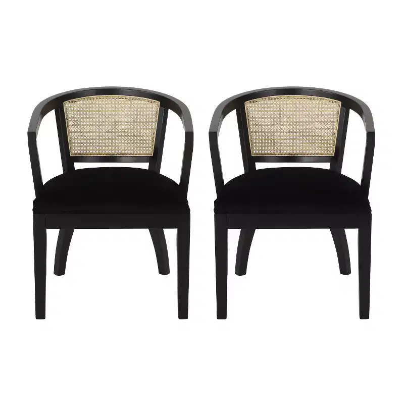 Christopher Knight Home Set of 2 Currant Velvet and Cane Upholstered Dining Chairs Natural Brown/Black