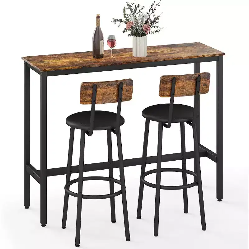 Zevemomo 3-Piece Counter Height Table Set, 31.5 Pub Table with 2 Stools, Space-Saving Kitchen Dining Set for Small Spaces, Brown