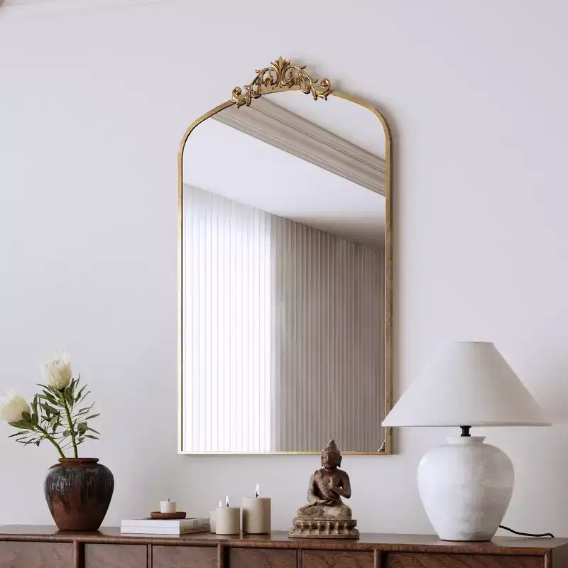 GDFStudio Gloria 43.3'' Vintage Ornate Arched Wall Mirror