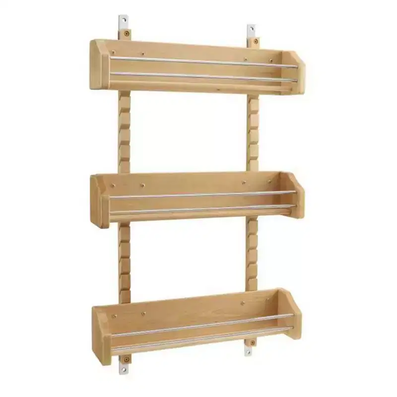Rev-A-Shelf Pullout Wall Storage Organizer for Kitchen Cabinets, Sliding Door Mounted Spice Rack with 3 Adjustable Shelves, Maple Wood, 4ASR-15