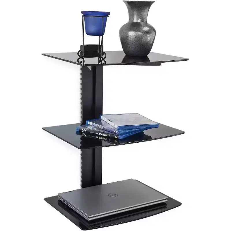 Floating Wall Mounted Shelf for AV Receiver, Cable Box, PlayStation, Projector, 3 Tempered Glass Shelves