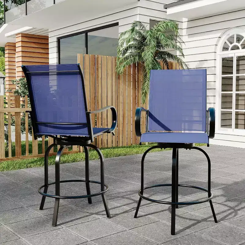 Acekool 2-Pack Outdoor Swivel Bar Stools with High Back & Armrest, All-Weather Textilene Patio Chairs with 360 Rotation for Deck & Patio