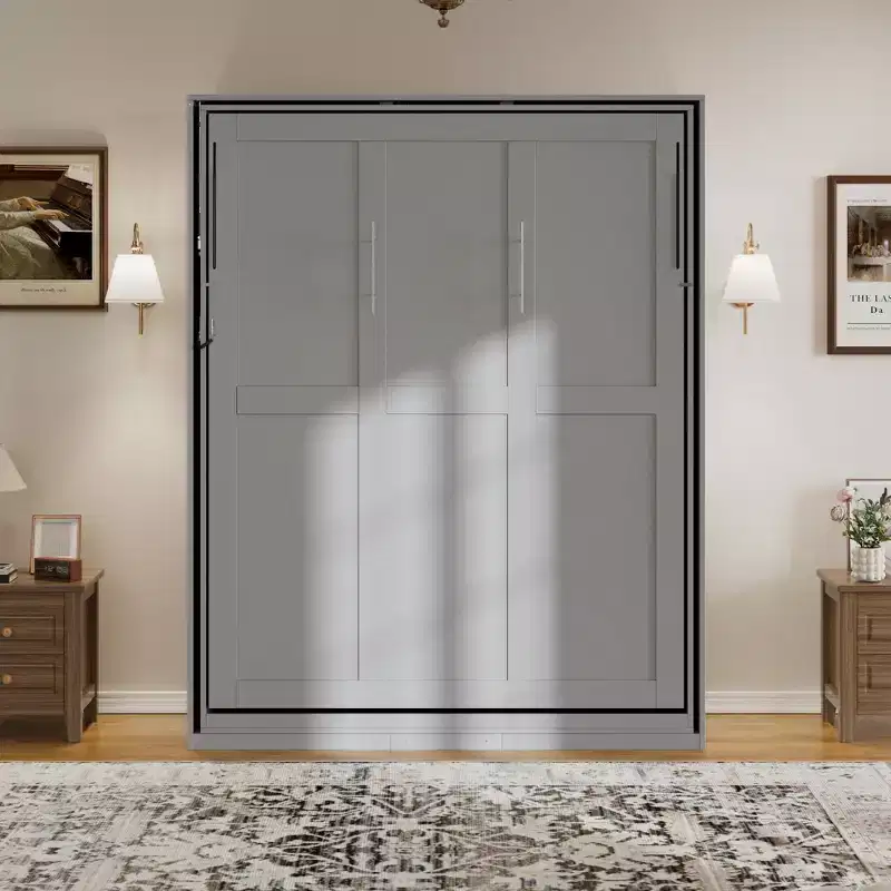 GDF Studio Patterson Queen Size Murphy Bed with Hidden Storage Racks