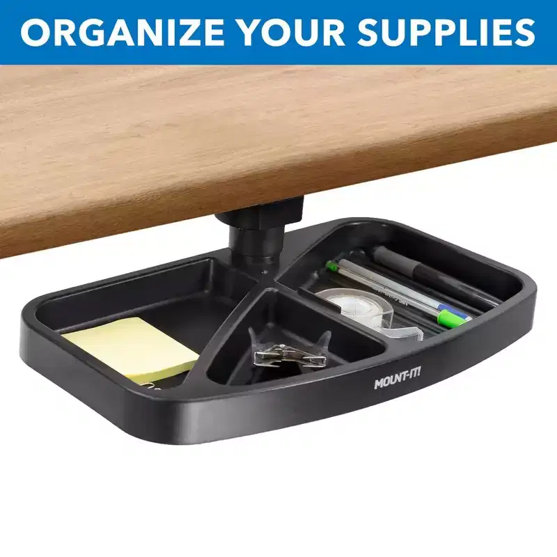 Under-Desk Swivel Storage Tray – Ergonomic Undermount Shelf for Office Supplies