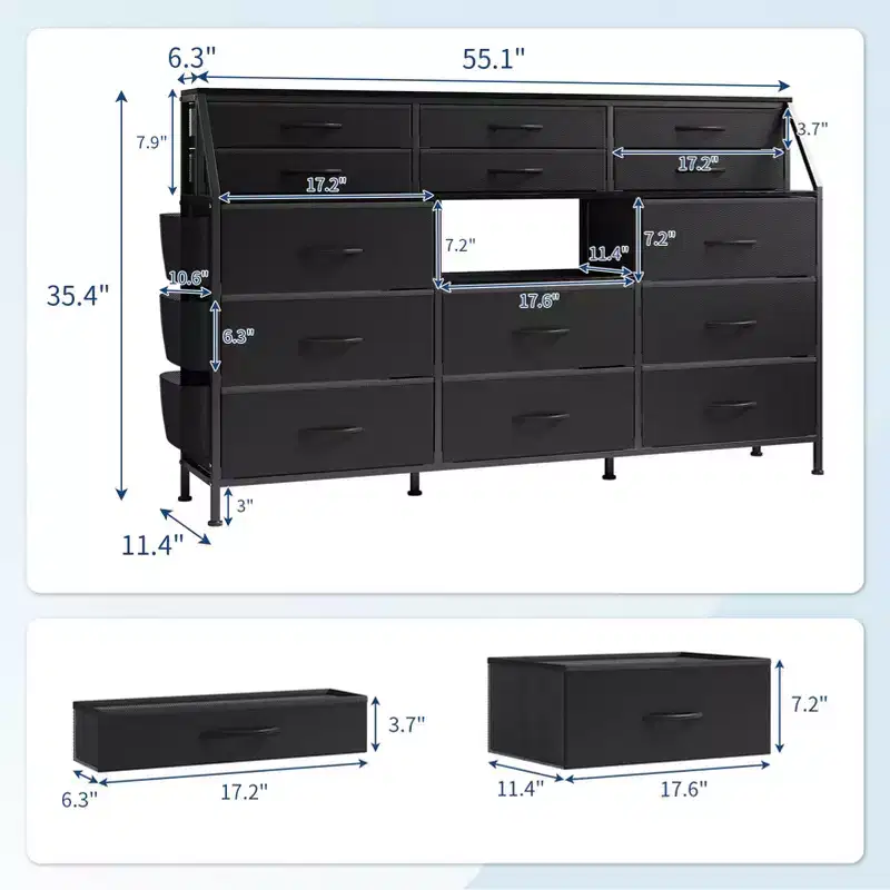 14-Drawer Dresser with Wood Top & 2 Shelves | Large Fabric Storage Organizer for Bedroom, Living Room & Closet