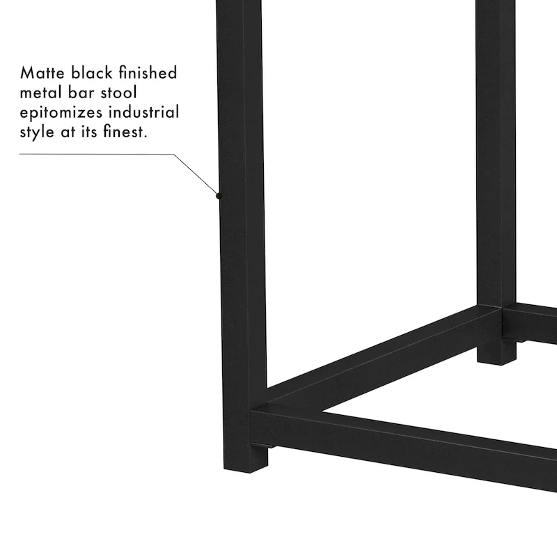 Backless Industrial Metal Counter Stool, 24in Seat Height, Textured Weave Fabric, Black Finish