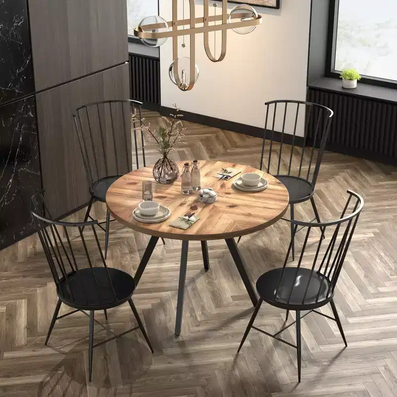 Jolana 45 Round Oak Top Black Finish Dining Table and Set - iNSPIRE Q