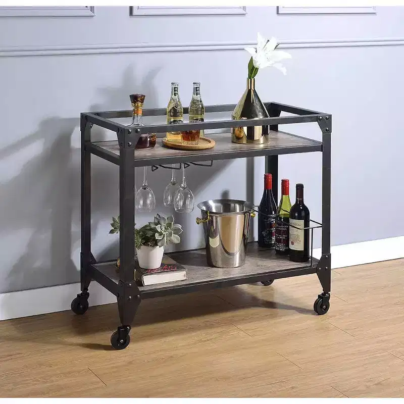 Wood & Metal Bar Serving Cart with Wheels 31''H x 32''D x 16''W