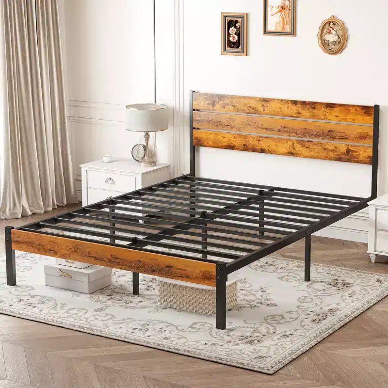Alvantor Metal Platform Bed Frame with Headboard and Footboard 800LBS Support Wooden Slats No Box Spring Needed Storage Queen