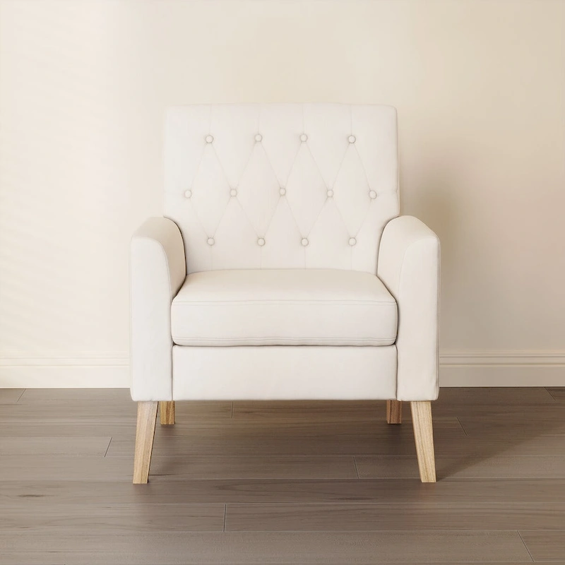 LUE BONA Mid-Century Modern Upholstered Linen Fabric Button Tufted Accent Chair Set of 2 - 28.5 W X 27.25 D X 33.75 H