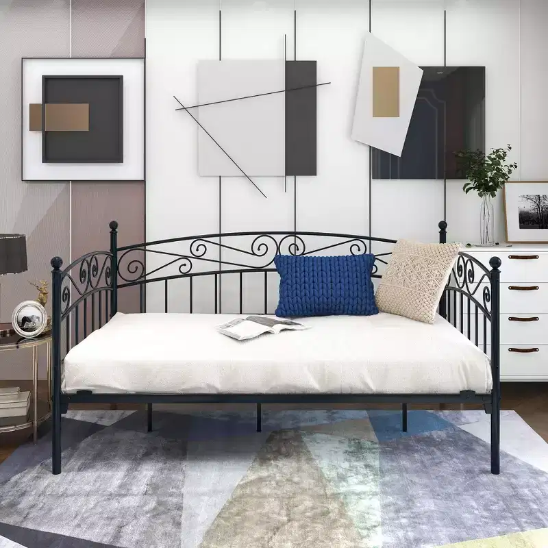 GDFStudio Flynn Mid-century Modern Metal Daybed Frame with Headboard