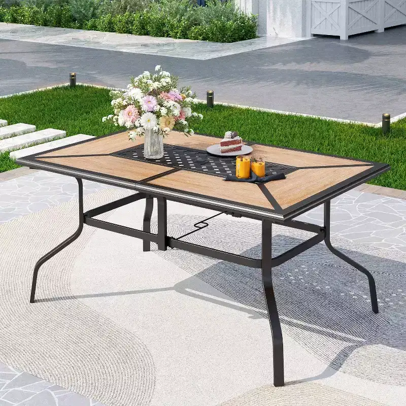 7pc Metal Patio Dining Set with Rectangular Table & 6 Swivel Chairs - Captiva Designs