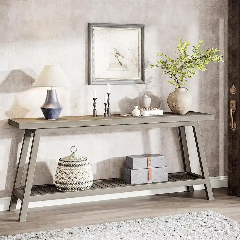 Grey & Brown 2-Tier Console Table, 70.9