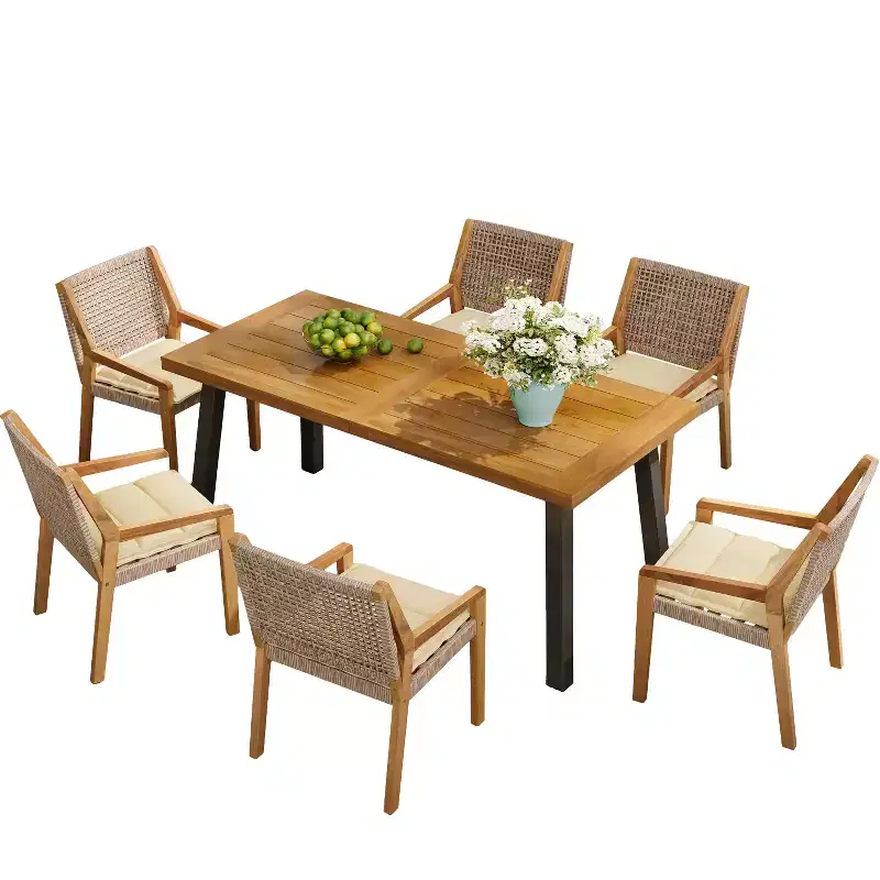 Christopher Knight Home Neva 7 Piece Industrial Outdoor Acacia Wood and Wicker Dining Set with Cushions