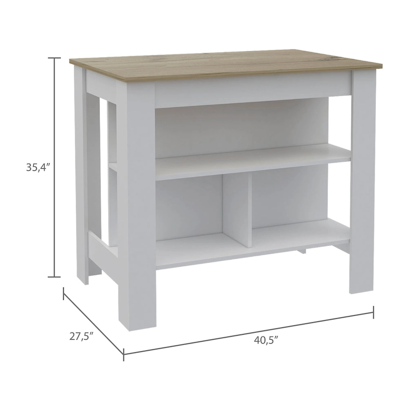 TUHOME Cala 3-Shelf Wooden Casual Kitchen Island