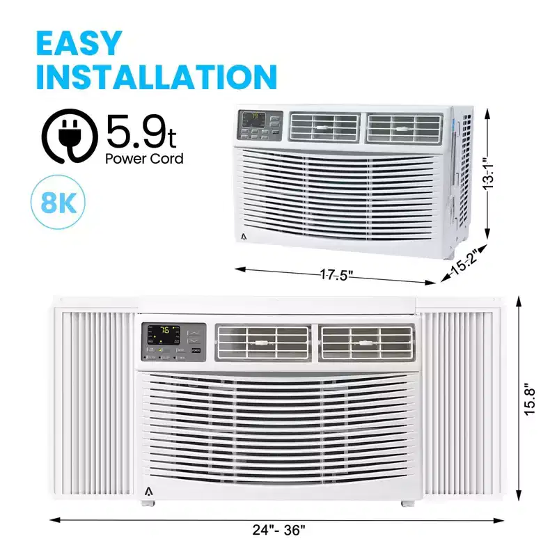 8000 BTU Window Air Conditioner, Ultra Quiet Air Conditioner Window Unit for Rooms Up to 350 Sq. Ft