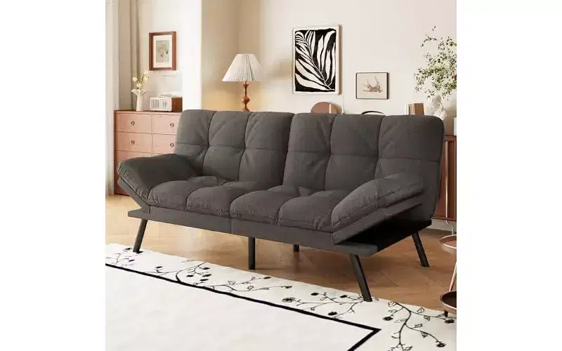 Convertible Futon Sofa Bed with Adjustable Backrest & Removable Armrests, Foldable Sleeper Loveseat for Small Space Living Room
