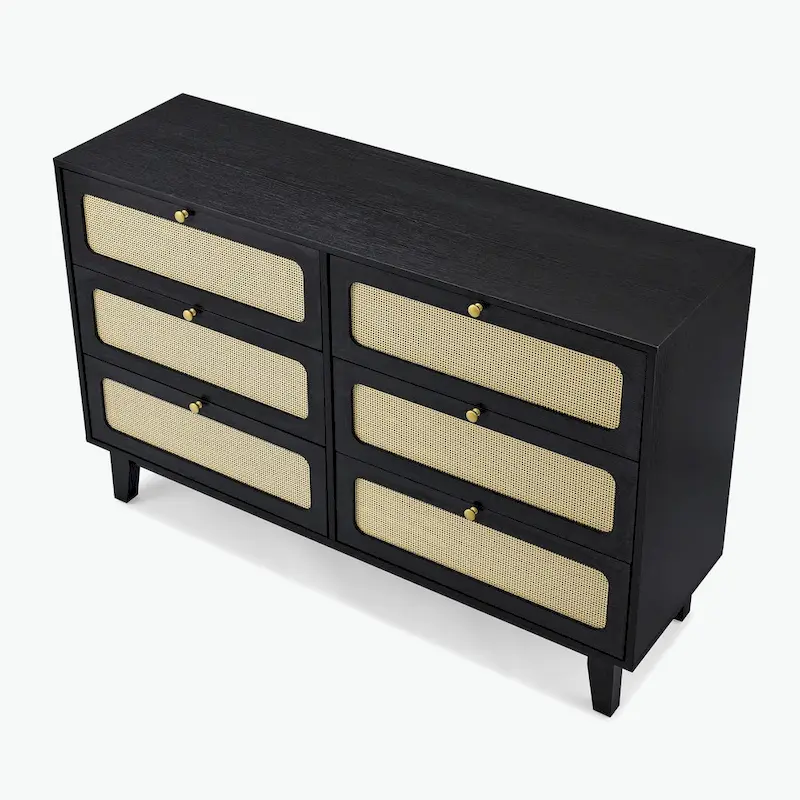 wooden antique six-drawer dresser