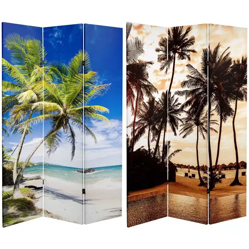 Oriental Furniture 6 Double Sided Sunset Palms Canvas Room Divider Blue: Freestanding, Foldable Partition, No Assembly Required