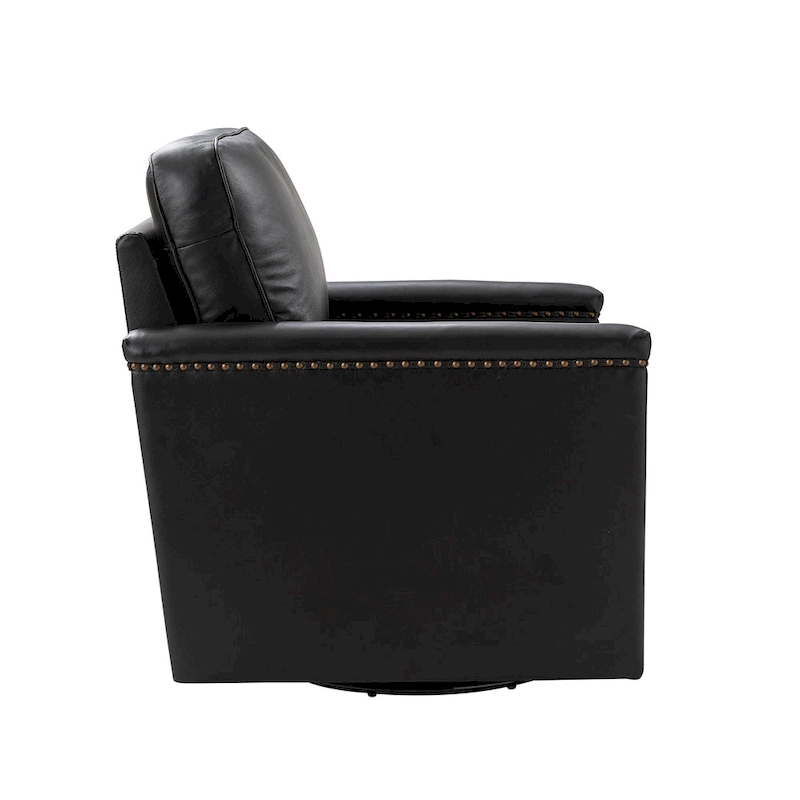 Rita Classic Genuine Leather Swivel Armchair With Nailhead Trims By HULALA HOME