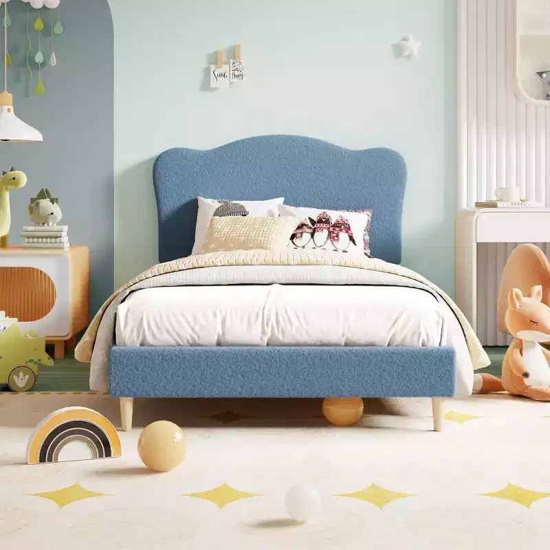 Upholstered Platform Bed Frame with Adjustable Headboard, Strong Wooden Slats Support, Modern Kids Bed Furniture, No Box Spring Needed