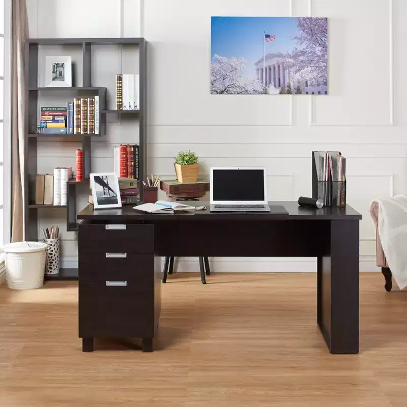 Abella Office Desk Espresso - HOMES: Inside + Out: Modern Home Furniture with Storage & Silver Accents