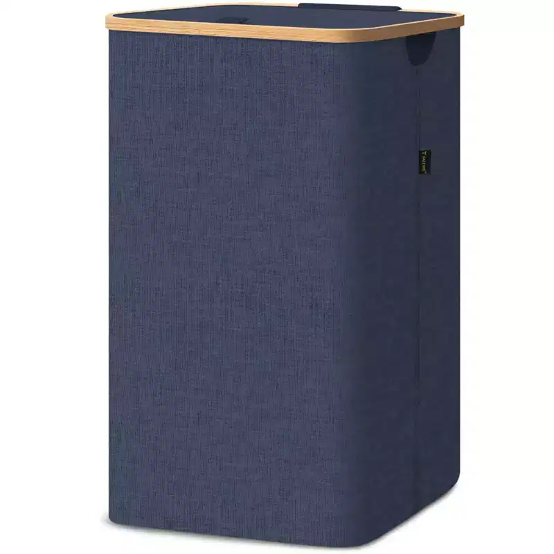 2.8bu Laundry Hamper with Lid, Bamboo Pull Handles, Internal Support