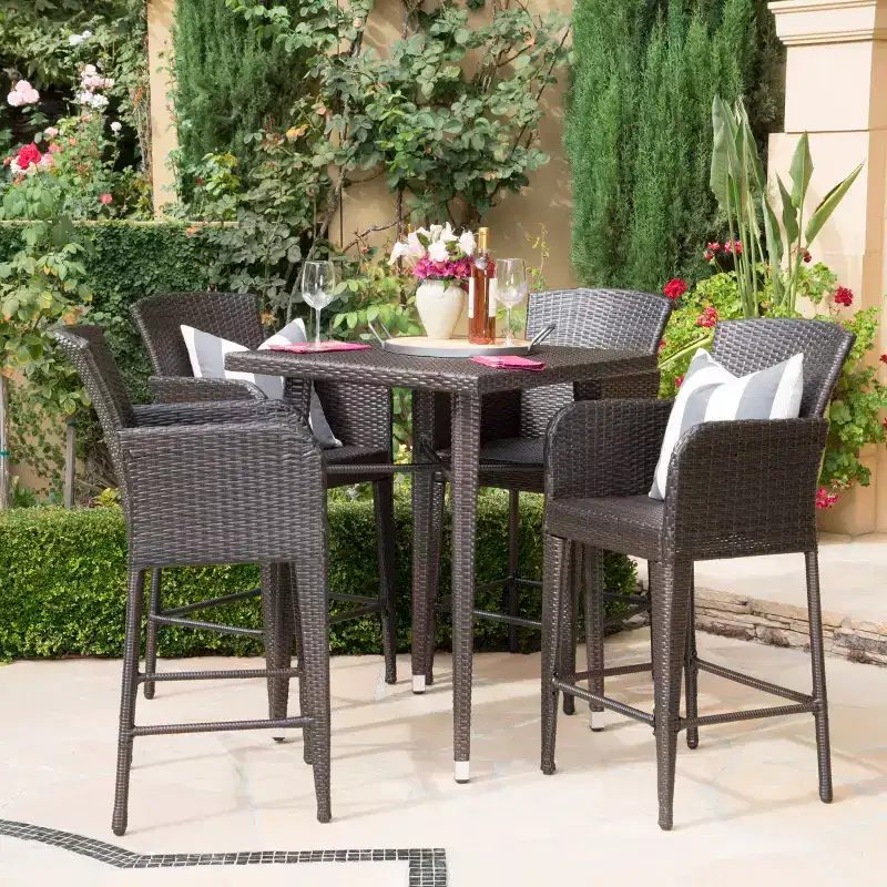 Christopher Knight Home Landis Outdoor Wicker 5 Piece Bar Set, Multibrown