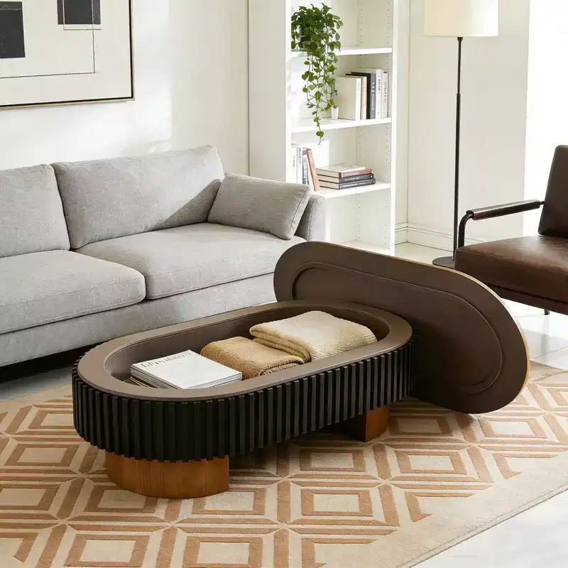 GDFStudio Elvire French Country Rubberwood Coffee Table with Hidden Storage and Removable Tabletop
