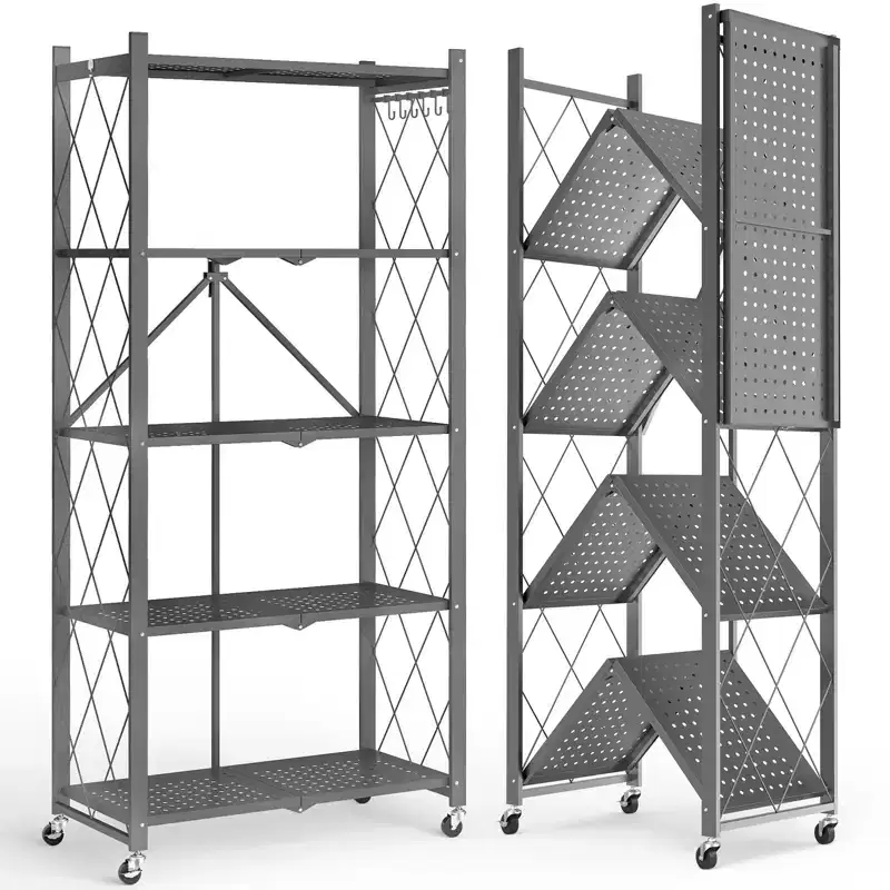 5-Shelf Foldable Metal Storage Shelving Unit Collapsible Wire Rack Organizer for Garage Kitchen Pantry 63 Inch