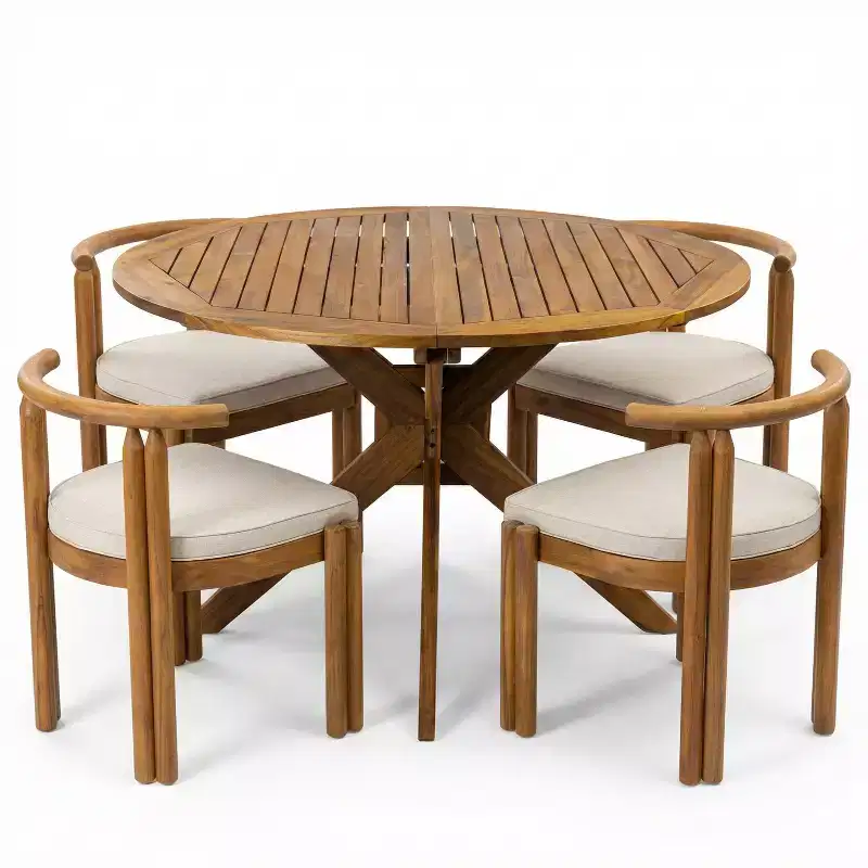 Christopher Knight Home Torin 5 Piece Patio Rustic Acacia Wood Dining Set with Cushions and Slatted Table