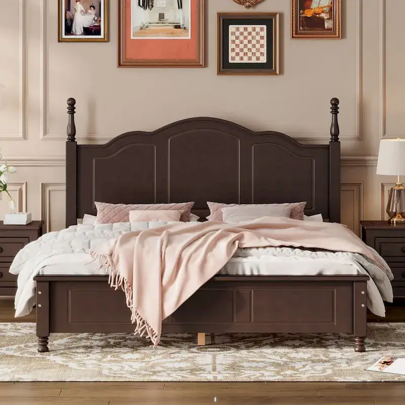 Retro Solid Wood Queen/Full Platform Bed Frame – 9