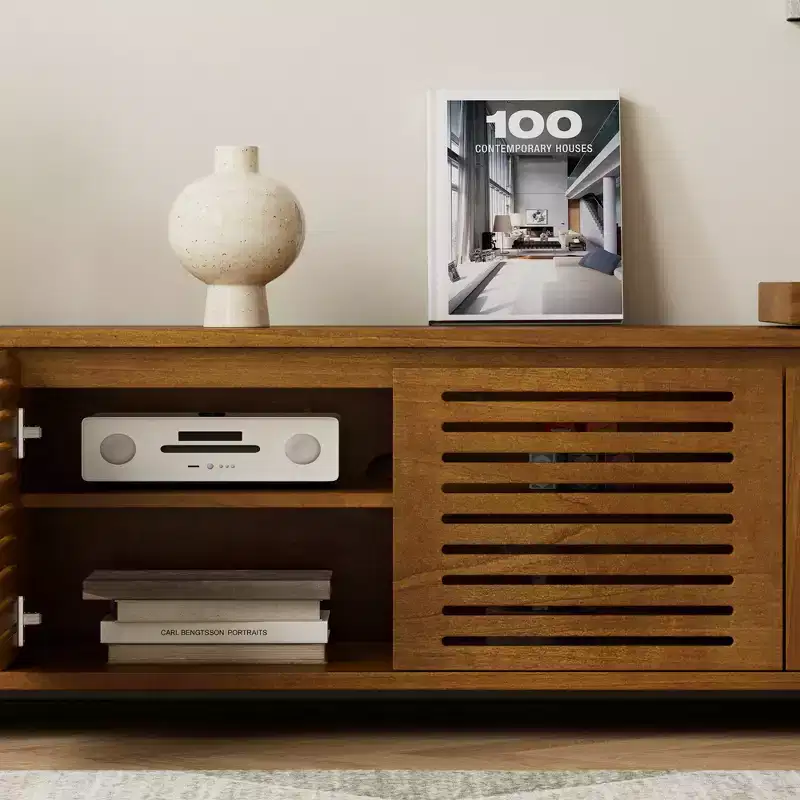 63-Inch Mid-Century Modern Extendable TV Stand with Adjustable Panels, Media Console Storage Cabinet for Living Room Entertainment