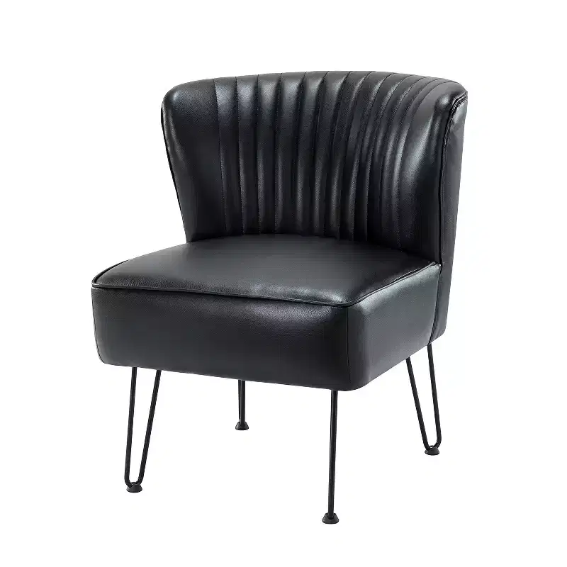 Contemporary Tufted Back Vegan Leather Accent Side Chair with Metal Legs