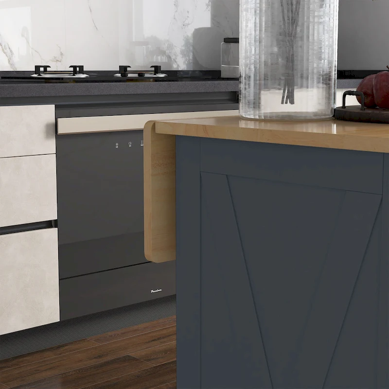 HOMCOM Rolling Kitchen Island with Drop Leaf Wood Breakfast Bar, Farmhouse Kitchen Cart with 2 Drawers, Dark Gray