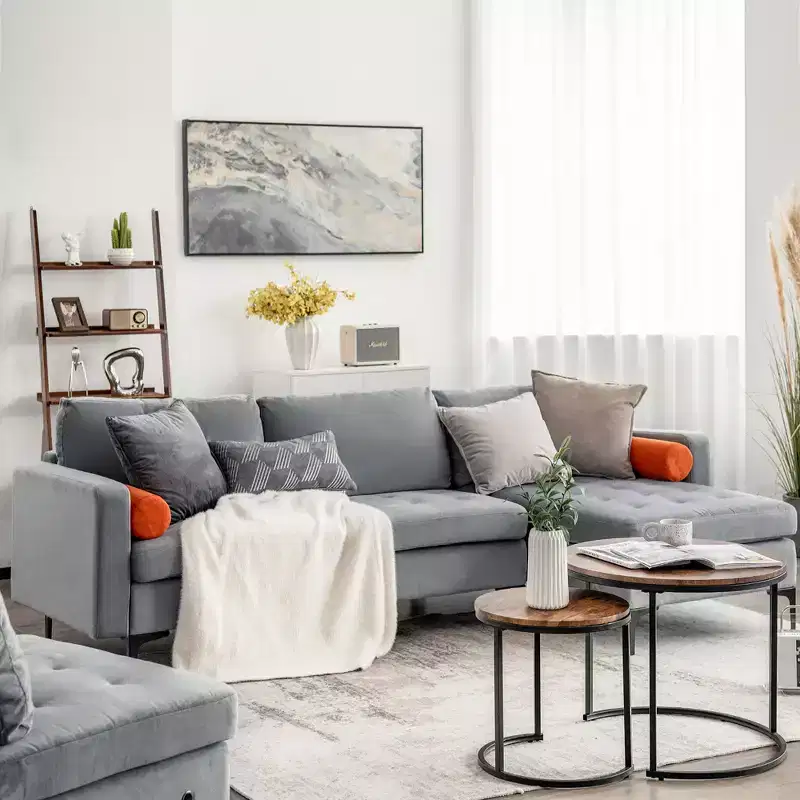 Modular L-shaped Sectional Sofa with Reversible Chaise & 2 USB Ports Ash Grey