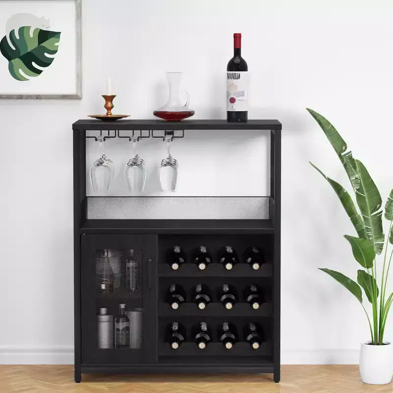 DobleePy Bar cabinets, wine cabinets, sideboards, adjustable shelves, suitable for small bar cabinets in kitchens and restaurants,Retro color