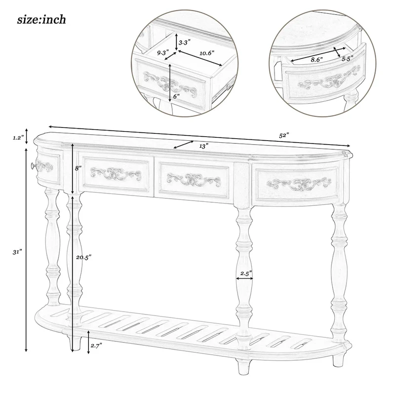 Merax Curved Console Table with 4 Drawers and 1 Shelf