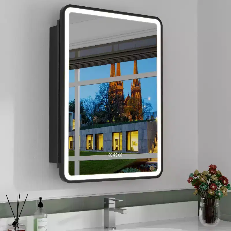 LED Medicine Cabinet with Mirror, Recessed/Wall Mounted Bathroom Cabinet, Dimmable, 3-Mode Light, Anti-Fog, Adjustable Shelves, White