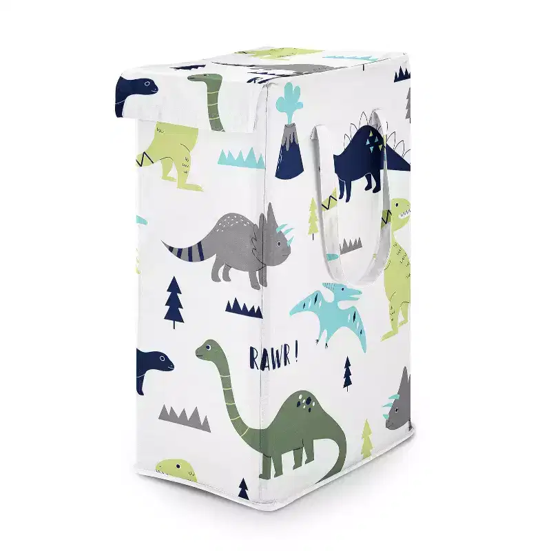 Boy Foldable Laundry Hamper with Handles Mod Dinosaur Blue and Green